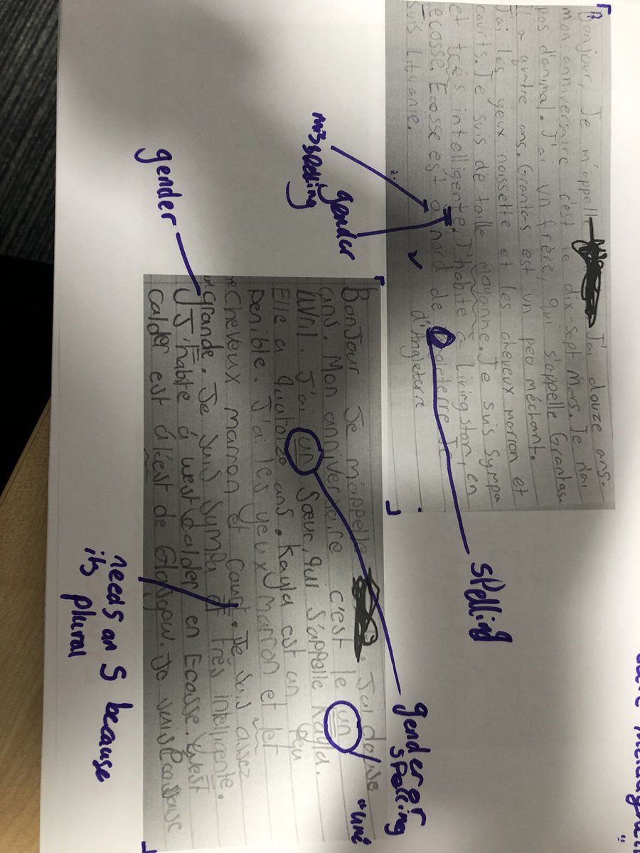 ModernWchs's tweet photo. Peer marking in S2 “les grandes vacancies” before we assess on Friday. #wholeclassfeedback #modellingexcellence #activelearning @WestCalderHigh https://t.co/rn6D8lGDtU