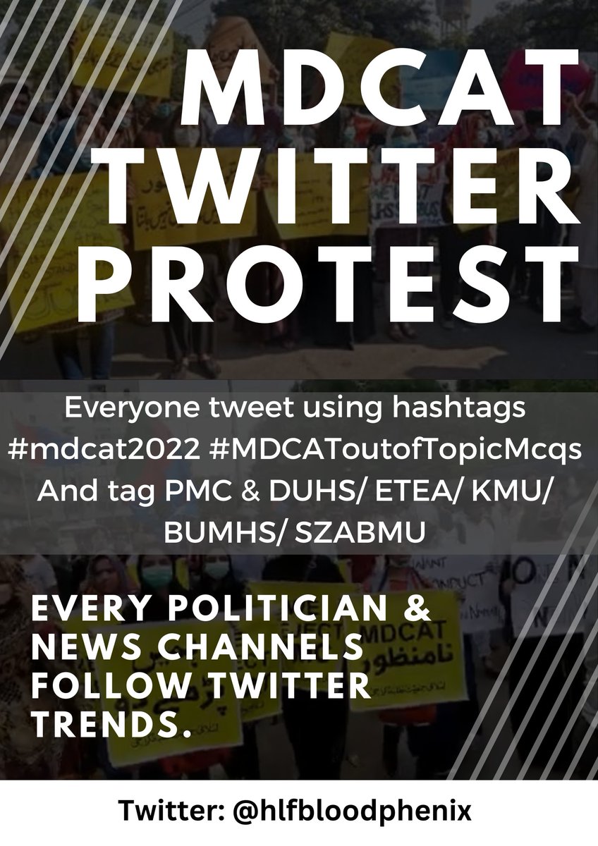 Everyone! Meeting is scheduled with Governor Sindh VC DUHS. We are collecting data as well for the Court Petitions. Meantime, want you guys to tweet maximum using these hashtags #mdcat2022  #MDCAToutofTopicMcqs and tag <a href="/Dow_Uni/">Dow University of Health Sciences (DUHS)</a>
 UHS KMU BUMHS SZABMU w/r your province. @pmc_org