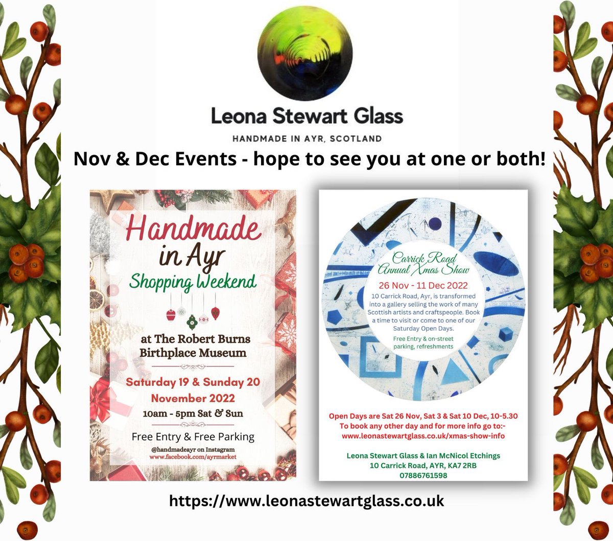 This weekend is the Handmade In Ayr weekend event at ⁦@RobertBurnsNTS⁩ which will be fantastic. The following weekend is the start of our Annual Carrick Road Xmas Show!! ⁦<a href="/whatsonayrshire/">What's On Ayrshire</a>⁩ #festivemarket #xmasshow #ayrshire
