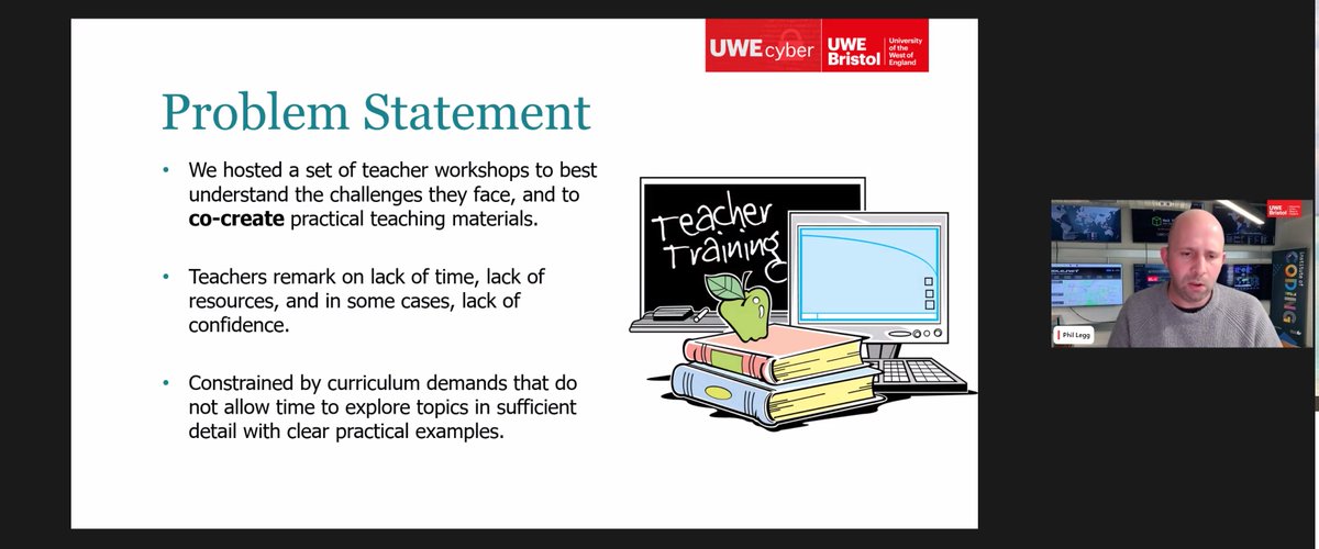 ProfLegg's tweet photo. Second - it's me - talking about our #teacher #cyber #workshops and the @UWEcyber #pilab project https://t.co/FjoEtVsWkb