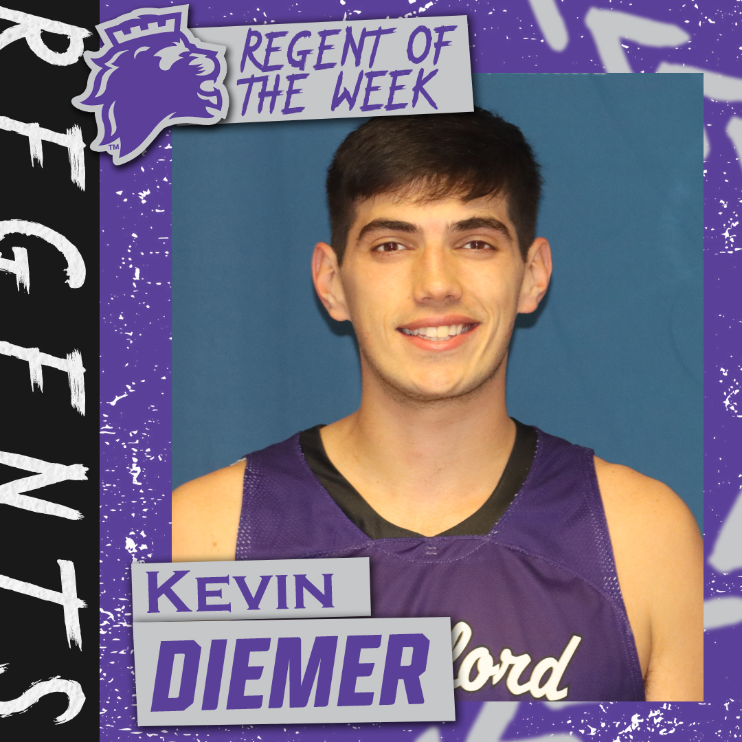 Congrats to Kevin Diemer on being named Regent of the Week! Kevin had a double-double against Minnesota Morris with 18 points, 13 rebounds &amp; 2 assists in an 87-52 victory. He followed that up with 19 points, 5 rebounds, 2 steals &amp; an assist in a 105-62 win at Maranatha!