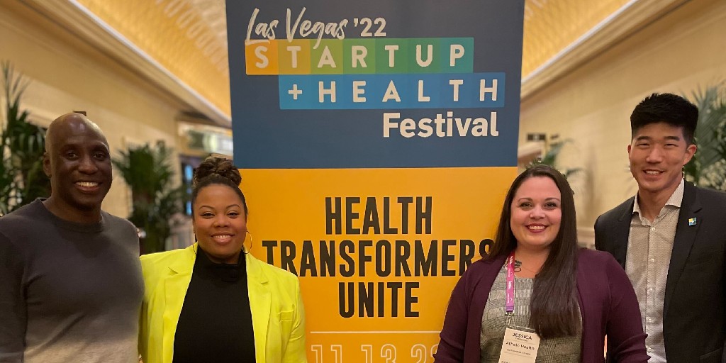 Our 'Bringing the Health Equity Moonshot to Life' panelists: @kyelpaala of @StartUpHealth, @DrLaurenP of @TheEquitist , @JessicaThurmon4 of @AtheloHealth , and @colbcuts of Pear Suite. #StartUpHealth #hlth2022