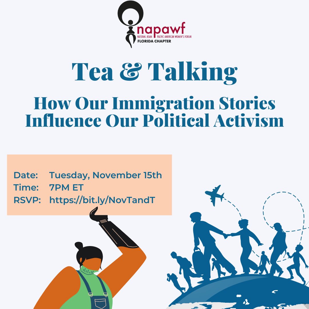 Join the Florida chapter in an open discussion on how our families' &amp; communities' immigration stories influence our political activism &amp; voting behavior in the United States. Open to all Florida residents who identify as AAPI women &amp; gender non-conforming folks.
RSVP link in bio