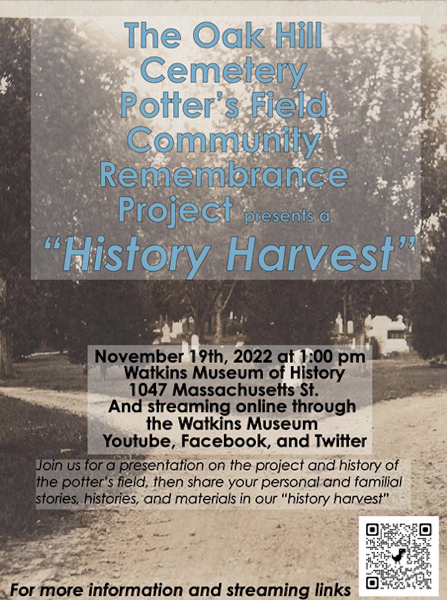 Directors for the Potter’s Field Community Remembrance Project will be giving a presentation followed by a “History Harvest” at 1 PM Saturday, Nov. 19, at <a href="/WatkinsMuseum/">Watkins Museum of History</a>.
The project was funded in part by a Douglas County Natural &amp; Cultural Heritage Conservation grant.