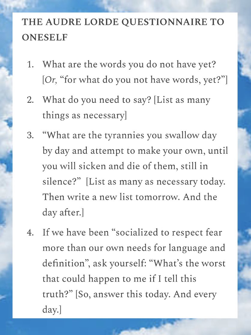 the audre lorde questionnaire to oneself 🌱