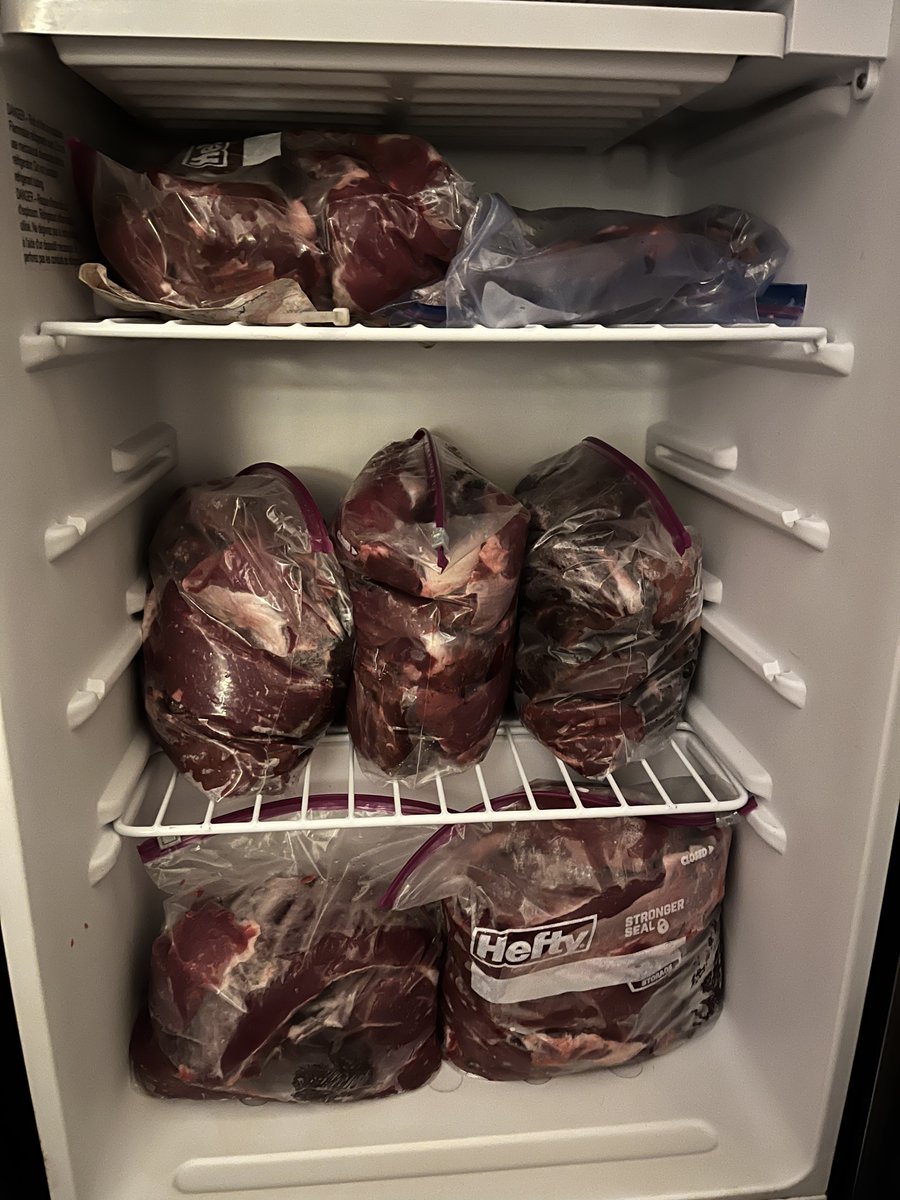 thesummithma's tweet photo. Meat is packed in the hotel refrigerator, ready to load in a cooler, check in on the airplane, and take home for grinding and packing! A sunset view on the last evening sit … until next bow season in IL!

#freshmeat #venison #wildgame #fieldtotable https://t.co/upNzgVVYNg