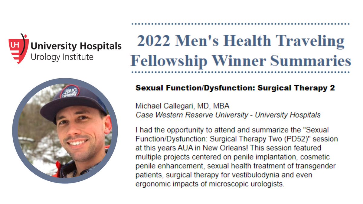 Earlier this year, UH UI's @DrCalamari was selected as a 2022 <a href="/SSMR_malefactor/">Society for the Study of Male Reproduction</a> Traveling Fellow. Provided networking &amp; learning opportunities through sponsored conference attendance, Dr. Callegari traveled to NOLA for #AUA2022. His experience summarized: bit.ly/3GwWSI3