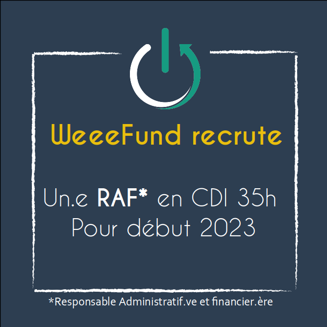 WeeeFund recrute! Nous avons 2 postes ouverts en ce moment. On recherche:
- un.e RAF en CDI
- un.e chargé.e de communication en alternance
Fiches de postes et candidatures sur: ➡️ weeefund.fr/on-recrute ⬅️
 #recrute #alternance #CDI #communication