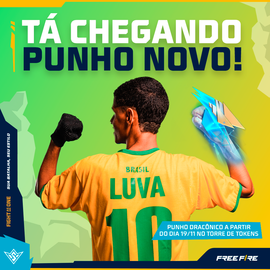 FreeFireBR's tweet photo. O Luva já invocou o poder do dragão. E vocês, tropa, tão prontos?🥊🐉

O Punho Dracônico chega na Torre de Tokens em 19 de novembro! 

#TorcidaFF #FFWS https://t.co/ynjOuwIFLX