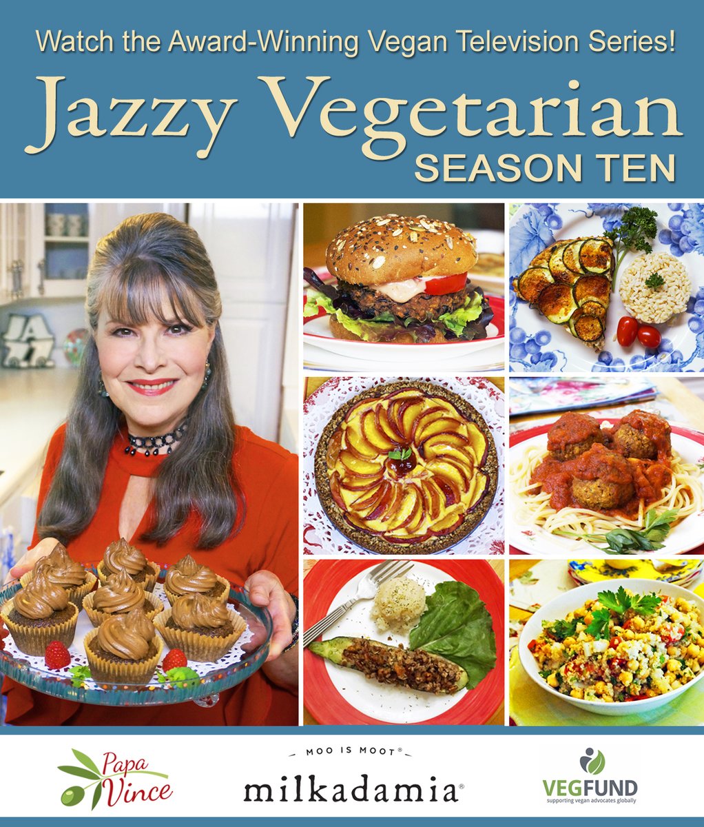 Jazzyvegetarian's tweet photo. SEASON TEN is HERE with #plantbased, #glutenfree #recipes that are #vegan, easy and delicious!🍝🧁🥗
Learn more: https://t.co/fXXn806jrl

Today’s premiere is in San Francisco on @KQED-plus! Please check local listings and #tunein! 
@Milkadamia @papavinceevoo @VegFund #television https://t.co/6diLzBPGWy
