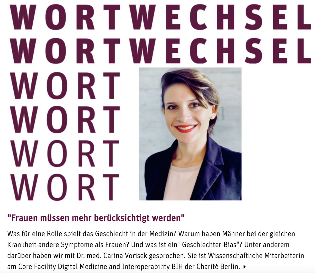 vfa patientenportal (@patientenportal) on Twitter photo Wir haben mit <a href="/Dr_C_Vorisek/">Carina Vorisek</a> vom <a href="/BIH_Innovation/">Charité BIH Innovation</a> der <a href="/ChariteBerlin/">Charité - Universitätsmedizin Berlin</a> über Gendermedzin gesprochen. Alles über Gender-Bias, #KI in der Genderforschung und die Notwendigkeit von Geschlechterunterscheidung in der medizinischen Praxis, gibt es hier 👉 vfa-patientenportal.de/themen-diskurs… Wir haben mit <a href="/Dr_C_Vorisek/">Carina Vorisek</a> vom <a href="/BIH_Innovation/">Charité BIH Innovation</a> der <a href="/ChariteBerlin/">Charité - Universitätsmedizin Berlin</a> über Gendermedzin gesprochen. Alles über Gender-Bias, #KI in der Genderforschung und die Notwendigkeit von Geschlechterunterscheidung in der medizinischen Praxis, gibt es hier 👉 vfa-patientenportal.de/themen-diskurs…