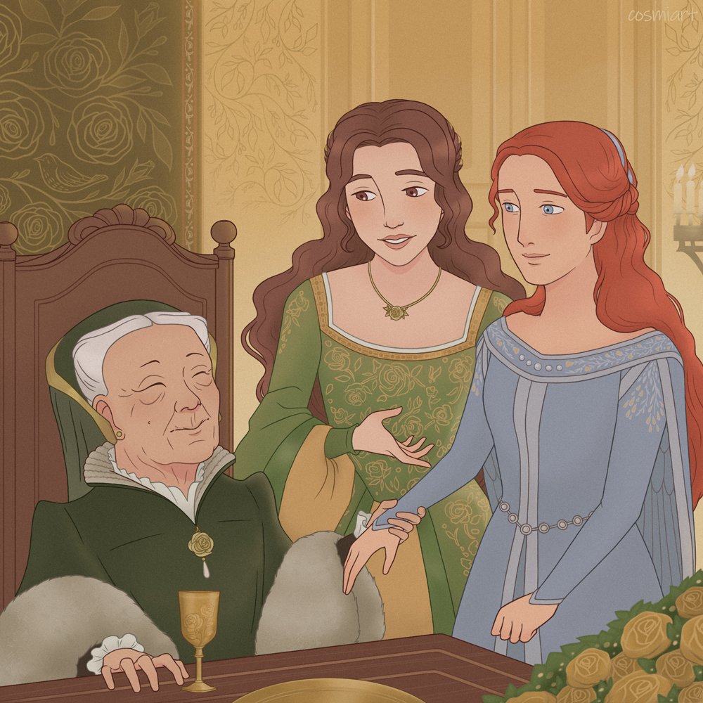 "Kiss me, child," Lady Olenna said, tugging at Sansa's wrist with a soft spotted hand. "It is so kind of you to sup with me and my foolish flock of hens."

(Sansa I, A Storm of Swords) #ASOIAF 

#SansaStark #MargaeryTyrell #OlennaTyrell