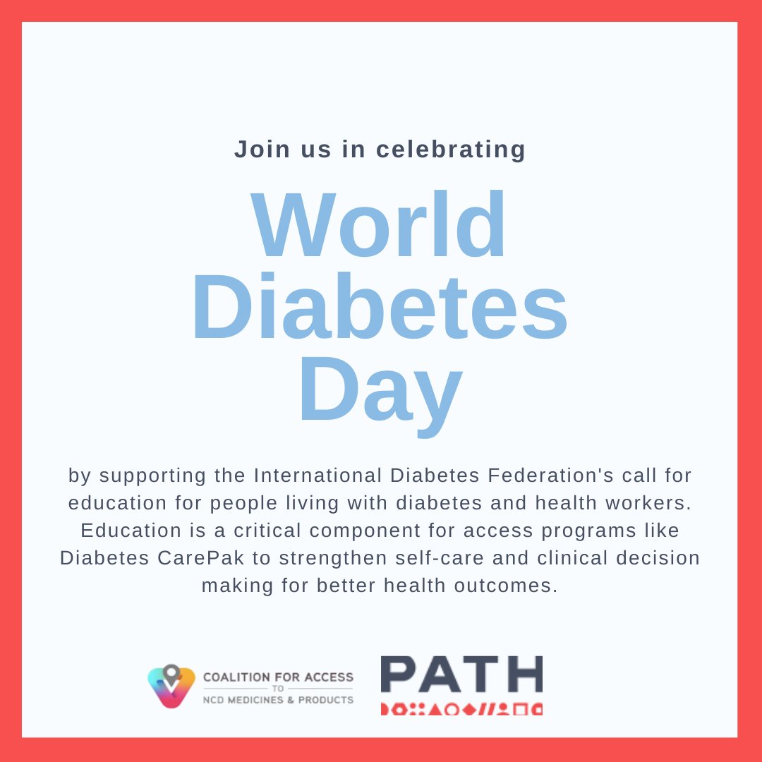 Join us in celebrating #WorldDiabetesDay by supporting <a href="/IntDiabetesFed/">Int. Diabetes Fed.</a> call for education for people living with diabetes and health workers. 

<a href="/PATHtweets/">PATH</a>