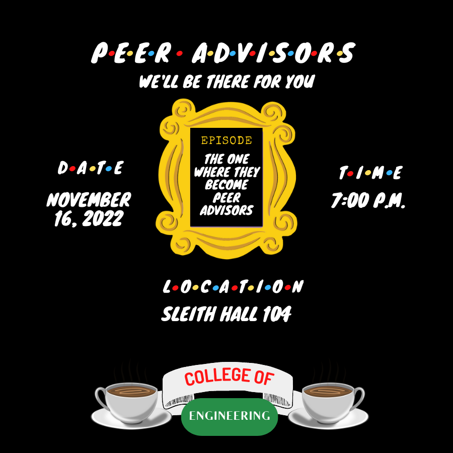 WNE_Involvement's tweet photo. Are you interested in becoming a Peer Advisor? Are you in the College of Engineering? Join the Peer Advisors as they provide information on their program! https://t.co/u8ev76gg98
