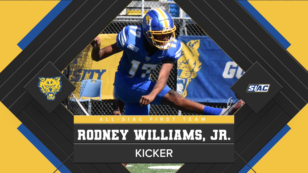 Turning to the @FVSUFootball special teams, K Rodney Williams, Jr. showed his foot and leg were the best in the league and is the opening All-SIAC 1st Team selection! #ValleyTough