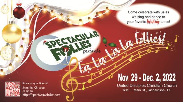 Spec_Follies's tweet image. It's time to get your tickets for our "Fa La La La Follies" Holiday show!
conta.cc/3eUKwgU