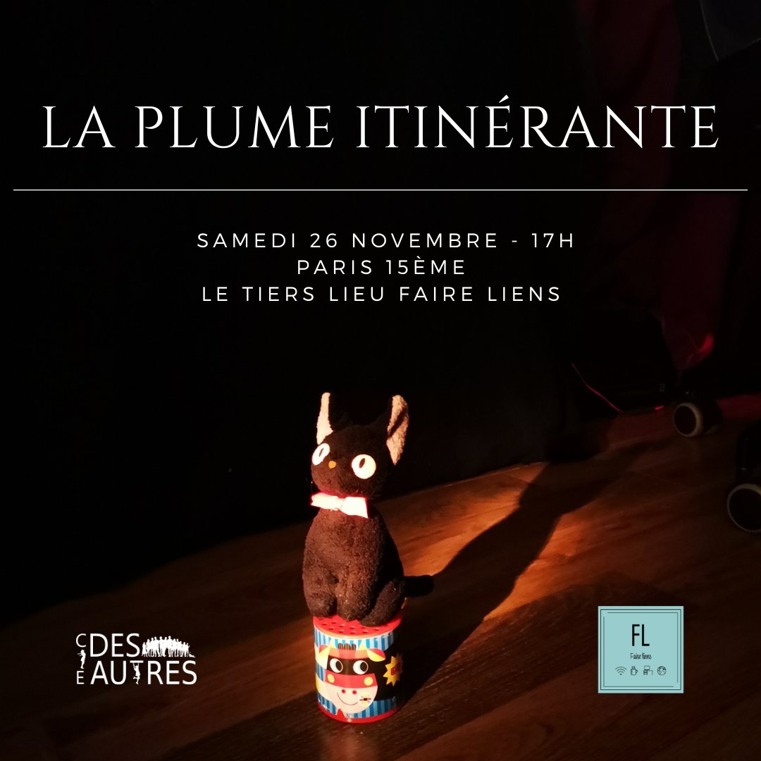 Nouvelle Plume Itinérante au tiers lieu Faire Liens !
Retrouvons-nous samedi 26 Novembre à 17h au tiers lieu Faire Liens pour lire, dire, chanter, slammer... #PlummeItinérante  - mailchi.mp/4945b31049d5/a…