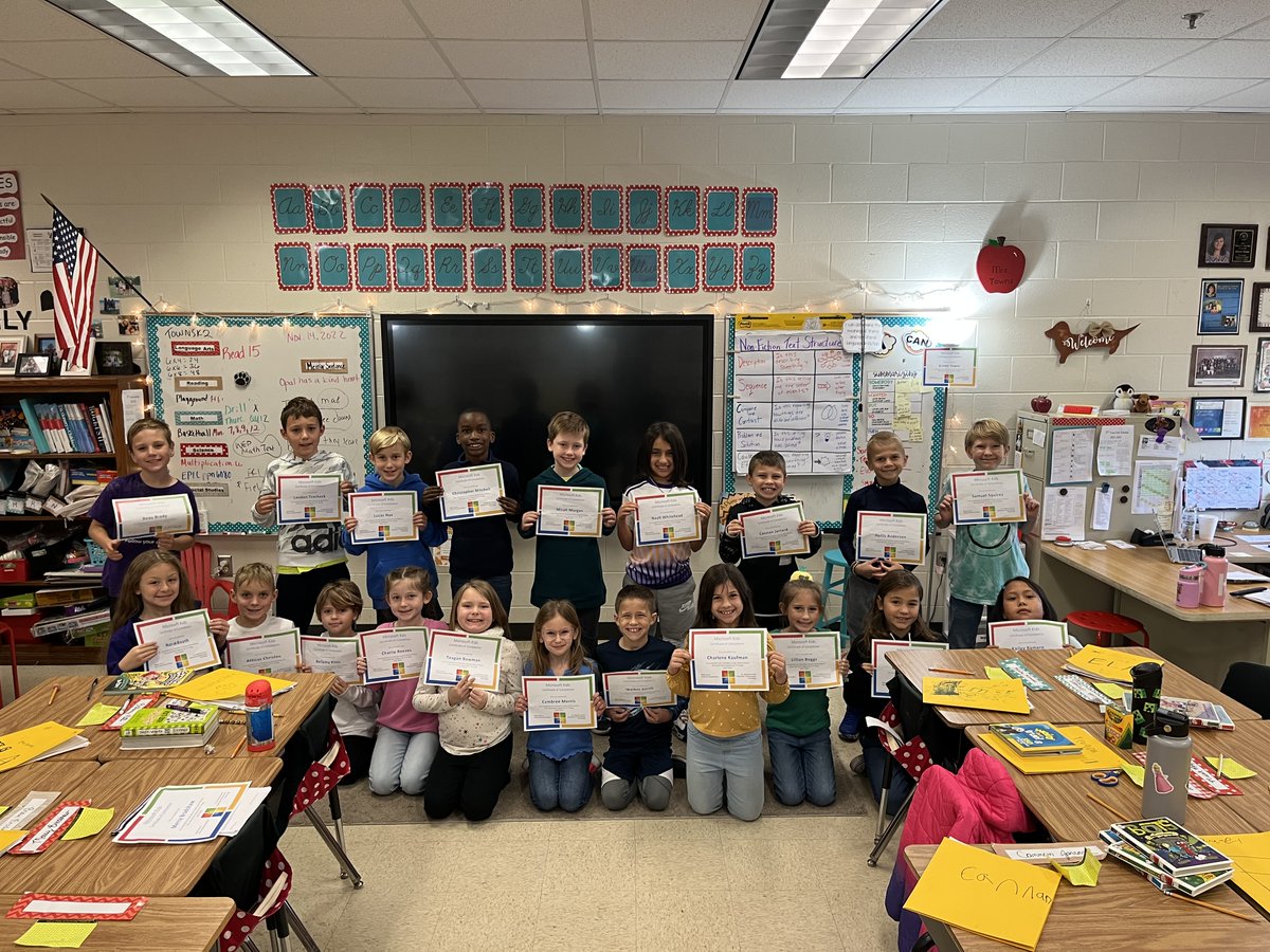 So proud of my students for earning their Microsoft Kids Certificates.  @ITSCCSD @IndianKnollES  Thank you @TheMerryHof @KristenBrooks @librarylew  for all your help and support along the way! #ccsdconnectED23