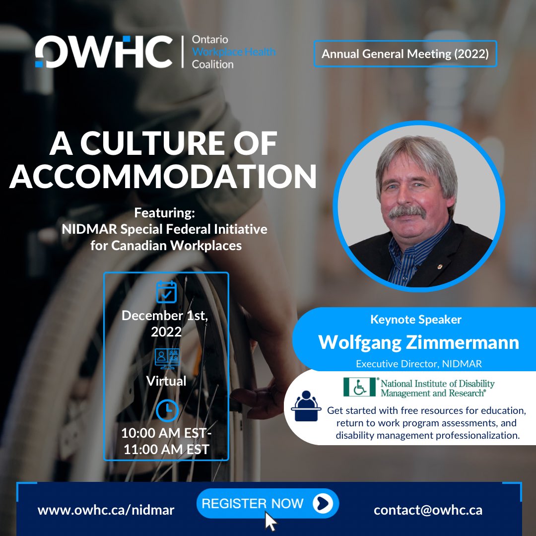 ➡️Are you familiar with the work of #NIDMAR and the Special Federal Initiative in return-to-work (RTW)/disability management (DM) for Canadian 🇨🇦 Workplaces?

To register 🎟:
lnkd.in/gpSju6xs