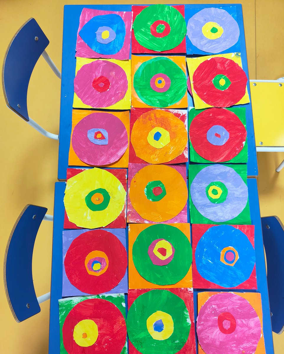 ColeSantaGema's tweet photo. Los alumnos de 5 años llevamos varias semanas inmersos en la obra de #Kandinsky. Hemos descubierto las figuras que lo forman y lo que son los círculos concéntricos. Finalmente, entre todos, hemos creado nuestra propia obra y nos ha quedado preciosa. https://t.co/m9oBmVWqbm