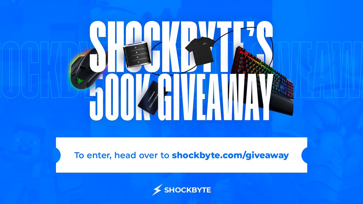 Shockbyte's tweet image. ⚡STOP PLAYING GAMES ⚡
...by yourself, we mean.

To celebrate reaching 500K customers, we're giving away:

⌨️ Razer BlackWidow V3
🖱️ Razer Basilisk V3 Pro
⏰ 12 Months Server Hosting (and goodies)
👕 Special Edition T Shirt

To enter, head to shockbyte.com/giveaway⚡