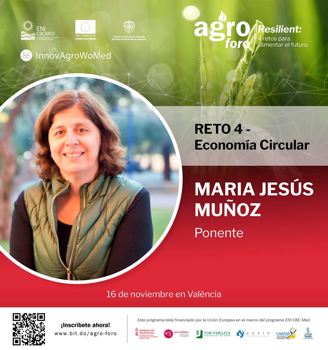 🗣 El próximo 16 de noviembre, @mjmunoztorres, Catedrática de la Universitat Jaume I y coordinadora del proyecto europeo <a href="/ToNoWaste/">ToNoWaste</a>, dirigirá el cuarto taller sobre #EconomíaCircular del 'Agroforo Resilient: 4 retos para alimentar el futuro'.

¡No te lo pierdas!