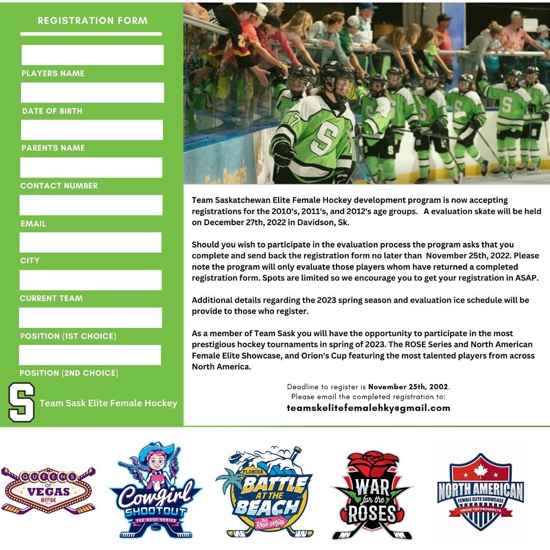 Team Sask (@team_sask) on Twitter photo Shout out to all 2012-2011-2010 born sask female hockey players. Come join our program and have an opportunity to participate in the most prestigious hockey tournaments this spring. <a href="/the_roseseries/">the ROSE series</a> @northamericanfemale Shout out to all 2012-2011-2010 born sask female hockey players. Come join our program and have an opportunity to participate in the most prestigious hockey tournaments this spring. <a href="/the_roseseries/">the ROSE series</a> @northamericanfemale
