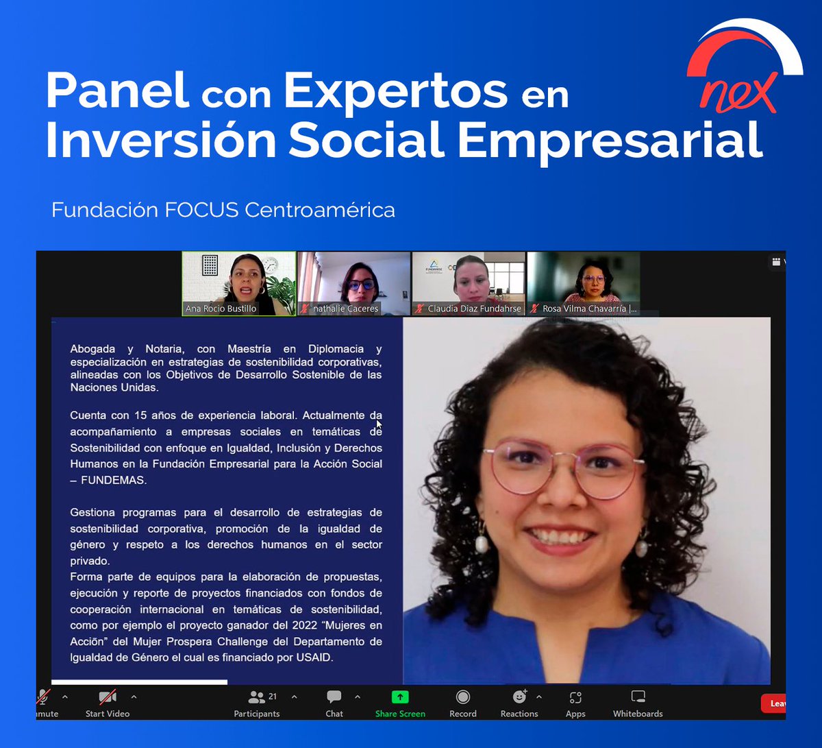 #PanelNEX |👉Gracias a <a href="/FUNDAHRSE_/">FUNDAHRSE</a>, <a href="/FUNDEMAS/">FUNDEMAS</a> y <a href="/CentraRSE/">CentraRSE</a> por acompañarnos en el Panel con Expertos en Inversión Social Empresarial para las ONG de Centroamérica socias de <a href="/focuscentro/">Focus Central America Foundation</a>. 

✅Las OSC conocieron nuevas estrategias para vincularse con el sector privado en la región.