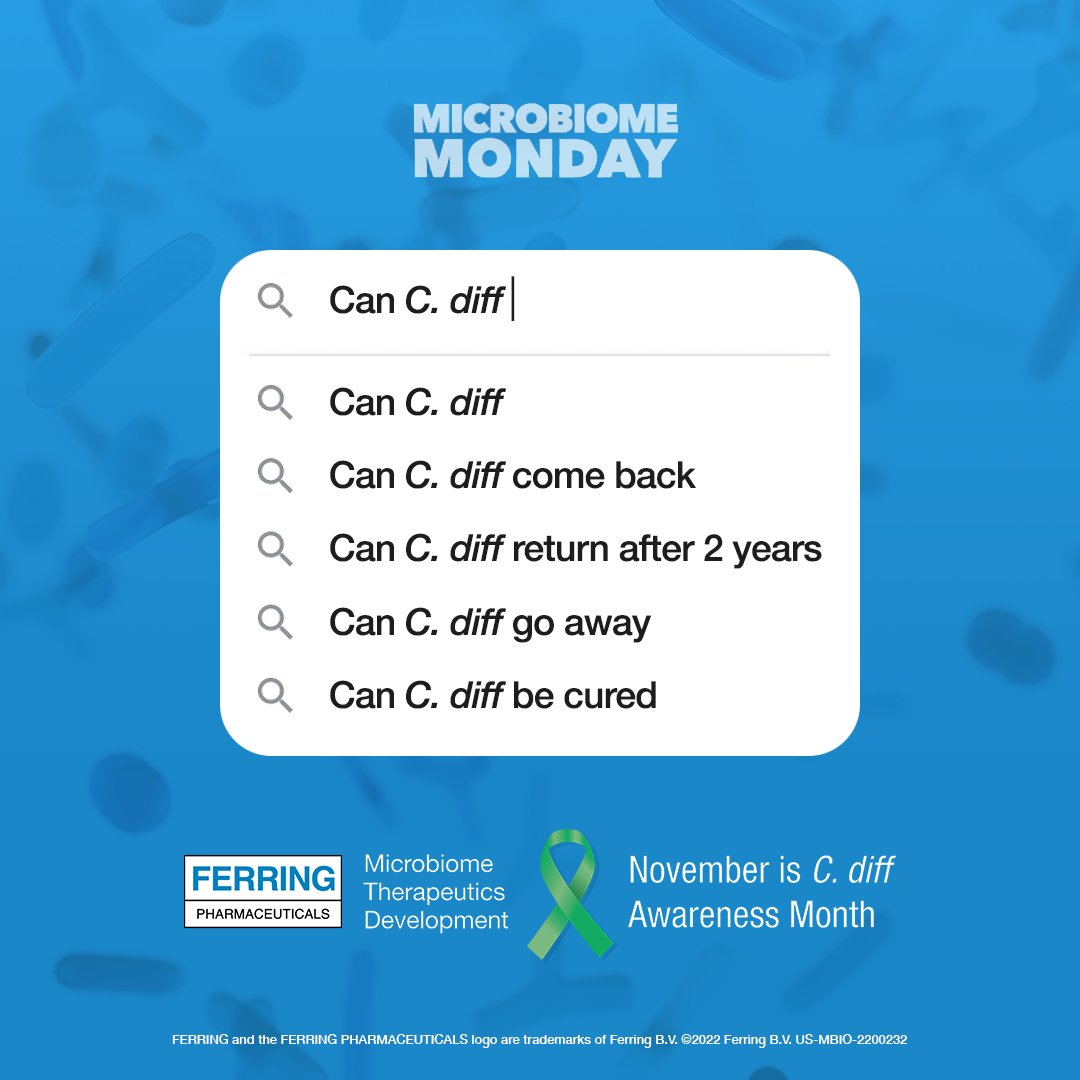 It's #MicrobiomeMonday! 🦠 Did you know that up to three of every ten people who get #Cdiff may get it again? For more information about C. diff, head to  re.ferring.com/36hnRqW. #CdiffAwarenessMonth #FerringMicrobiome