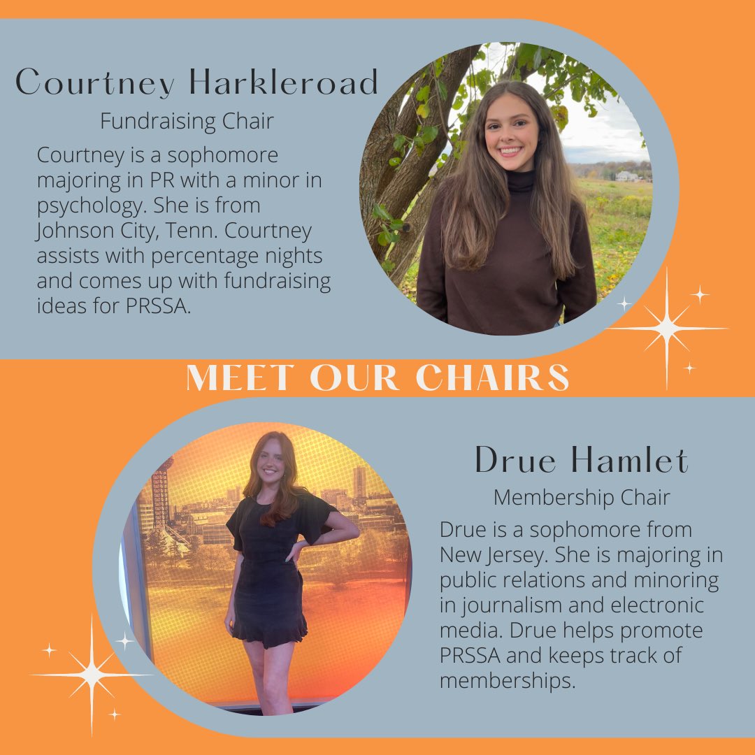 Meet our new chairs! Courtney and Drue and so excited to take on these positions🤩 #prssa #utkprssa #utk