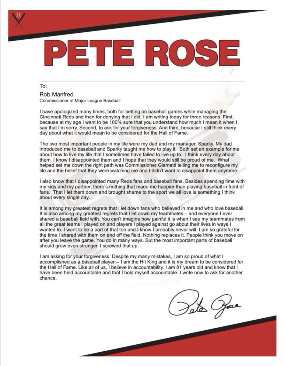 Pete Rose writes letter to MLB commissioner Rob Manfred asking for another chance at Hall of Fame