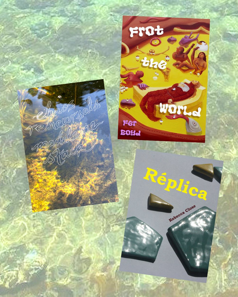 announcing… Canal’s first three books! this December we will release the poetry collections ‘Réplica’ by Rebecca Close and ‘Chaos Rehearsals’ by Madeleine Stack, as well as ‘Frot the World’, a collection of fiction by Fer Boyd. All three are now available for pre-order!