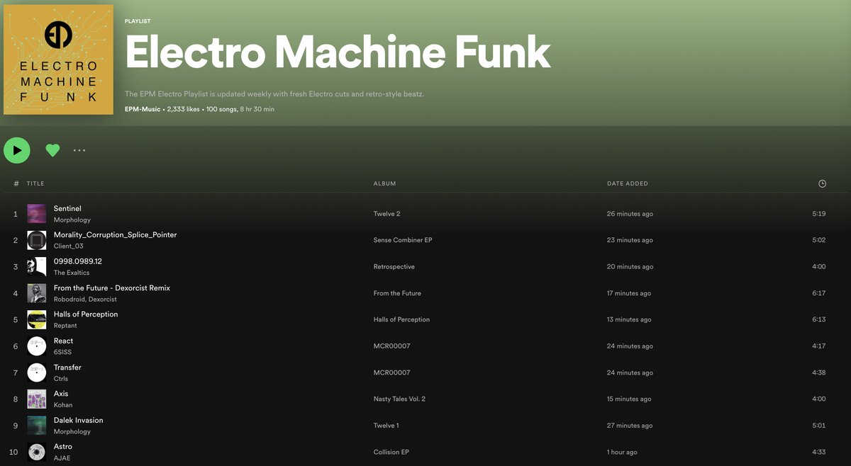 This week's #Electro picks by Morphology, Client_03, The Exaltics, Robodroid (Dexorcist rmx), Reptant, ctrls, 6SISS, Kohan &amp; AJAE on FireScope, Cultivated Electronics, SolarOneMusic, LDI, Trust, Micron Audio &amp; Nasty Enterprises
🔊tinyurl.com/EPM-Elect
🔊music.apple.com/gb/playlist/el…