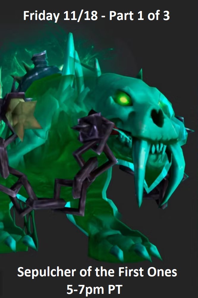 WorgenBMHunter's tweet photo. 🙀🙀🙀🙀
@CtRGuild is hosting one last Slime Kitty Mount marathon 11/18-11/20. All max level NA toons welcome.

5-7pm PT
- Fri 11/18 Sepulcher
- Sat 11/19 Sepulcher/Sanctum
- Sun 11/20 Sanctum/Nathria

Geared help is greatly appreciated!!! 💪

More info at https://t.co/LWivQAEvcU https://t.co/Zc4GBiYSAN