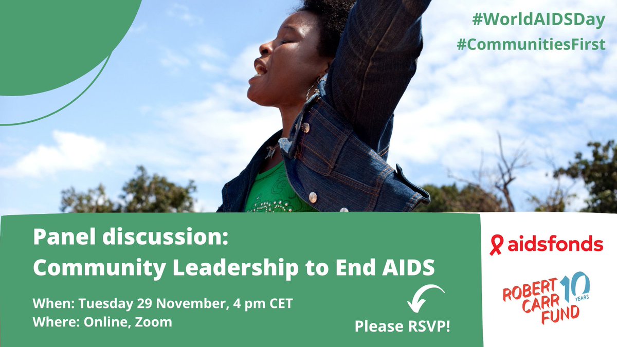 RobertCarrFund's tweet photo. Save the date for @RobertCarrFund and @Aidsfonds_intl online discussion on #community  leadership and participatory grant-making in HIV response!
When: November 29, 4pm CET
Register: https://t.co/NaBUITlyPi

#WorldAIDSDay 
#CommunitiesFirst
#participatorygrantmaking
#RCF10years https://t.co/6PBIy7ZrJA