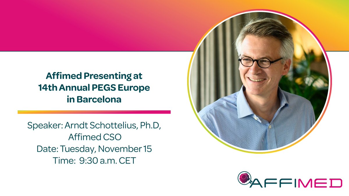 Listen to our CSO, Arndt Schottelius giving a talk #PEGSEurope on the early clinical outcomes of the AFM13-NK cell combination trial on Nov 15th, at 9:30 CET in Barcelona. Find the agenda here bit.ly/3DexHqo or learn about our recent update here: bit.ly/3tu2ye0