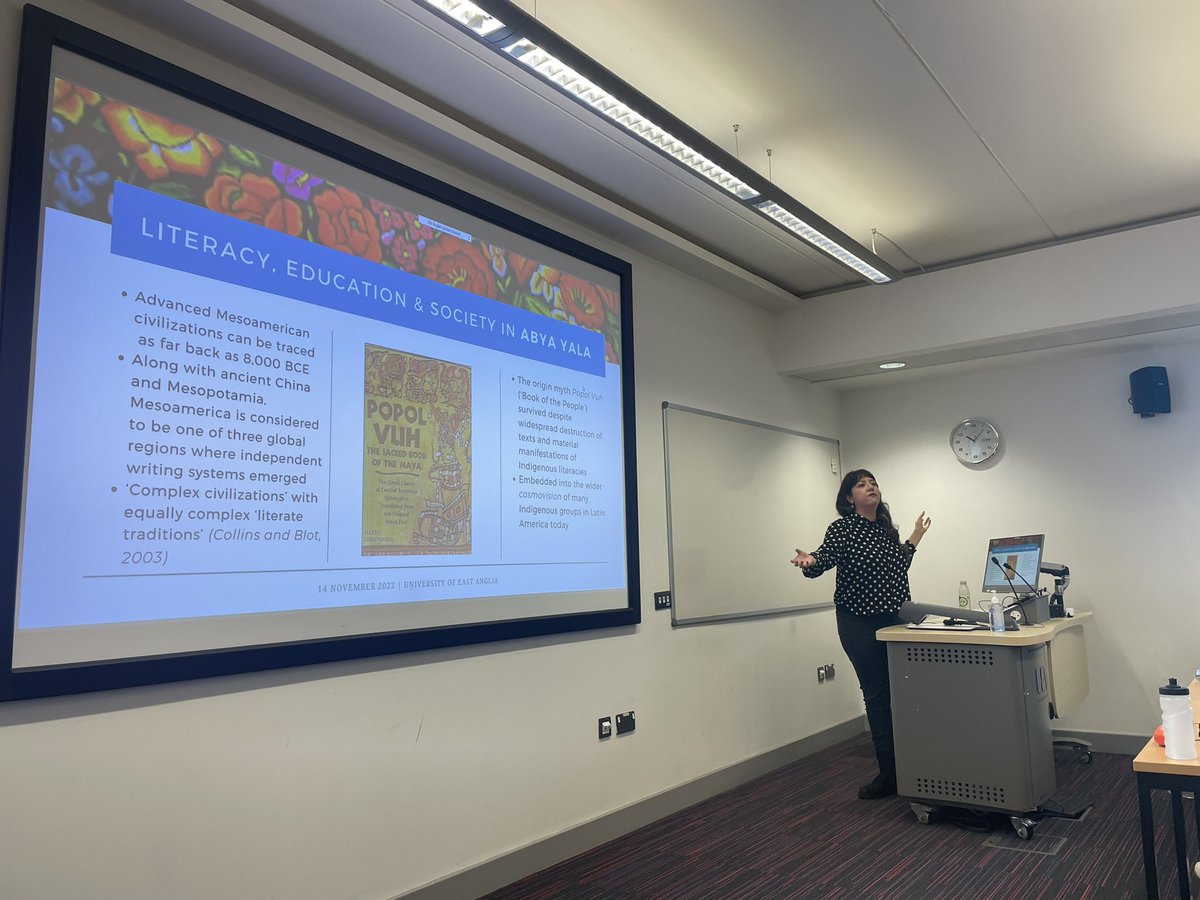A pleasure to have <a href="/Lorena_SanchezT/">Lorena Sanchez Tyson</a> as guest lecturer in the <a href="/ba_edu_uea/">BA Education, Teaching, Childhood and SEN, UEA</a> Global &amp; Digital Perspectives in Educationa module. Thanks Lorena for sharing your research w/ adult literacy learners in Mexico &amp; insights on the links bet ‘globalisation’ &amp; indigenous knowledge systems.