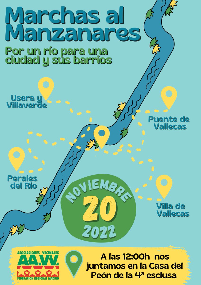 🌳🌄 Desde #usera y #villaverde , desde #Perales , desde #puentedevallecas , desdePuente y Villa de #Vallecas
🌈 Apúntate a una de las Marchas para pedir un río #Manzanares digno