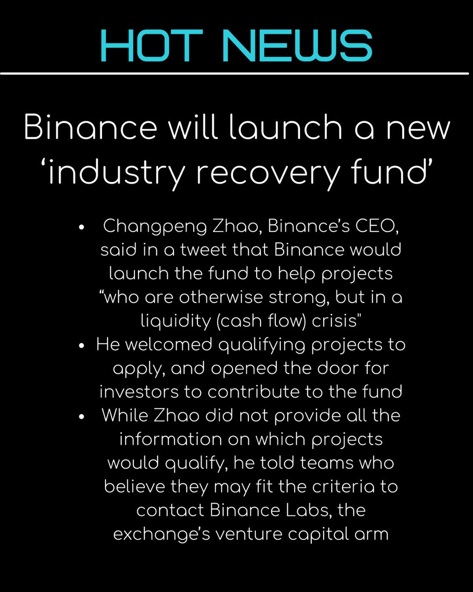 crypfomatic's tweet photo. #Binance is creating a 'recovery fund' for projects, that are "strong, but in a liquidity crisis" https://t.co/681l4sbyGz