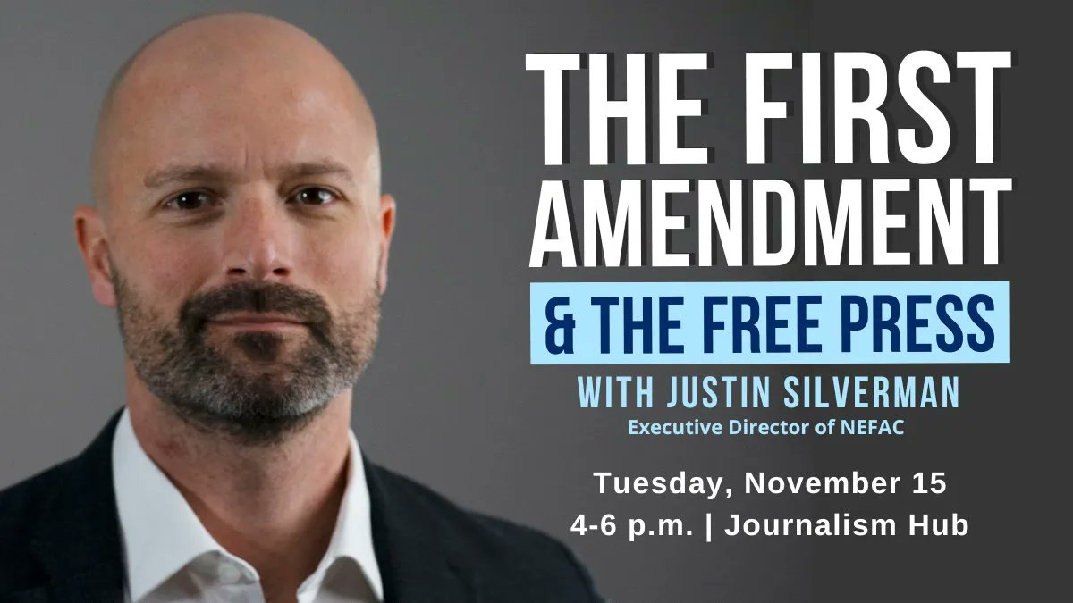 SBS UMass Amherst (@sbs_umass) on Twitter photo Join <a href="/JustinSilverman/">Justin Silverman</a>, Executive Director of <a href="/FiveFreedoms/">New England First Amendment Coalition</a>, for an interactive presentation on "The First Amendment & The Free Press." Tuesday, Nov. 15, 4-6 p.m. in the <a href="/UMassJournalism/">UMass Journalism</a> Hub. Learn more: buff.ly/3Tof1un Join <a href="/JustinSilverman/">Justin Silverman</a>, Executive Director of <a href="/FiveFreedoms/">New England First Amendment Coalition</a>, for an interactive presentation on "The First Amendment & The Free Press." Tuesday, Nov. 15, 4-6 p.m. in the <a href="/UMassJournalism/">UMass Journalism</a> Hub. Learn more: buff.ly/3Tof1un