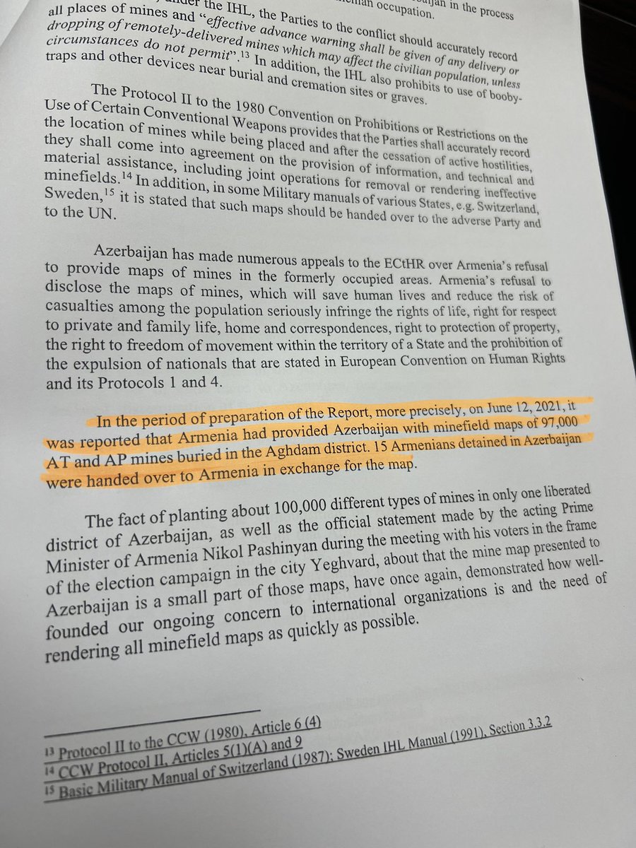Gegham_Artsakh's tweet photo. Came across such an  expression while reading the report of the Օmbudsman of Azerbaijan: “15 Armenians detained in Azerbaijan were handed over to Armenia in exchange for the map”.
A true confession that #Azerbaijan has turned the fulfillment of #IHL into an object of trade. https://t.co/wFOEesgJMB