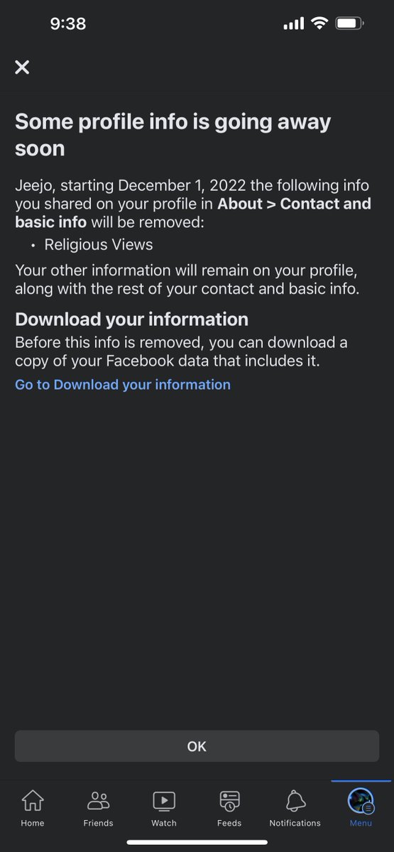 jeejopallayi's tweet image. Interesting. This just came up as @facebook/ @Meta intends to remove #religiousviews from basic info - Why though?