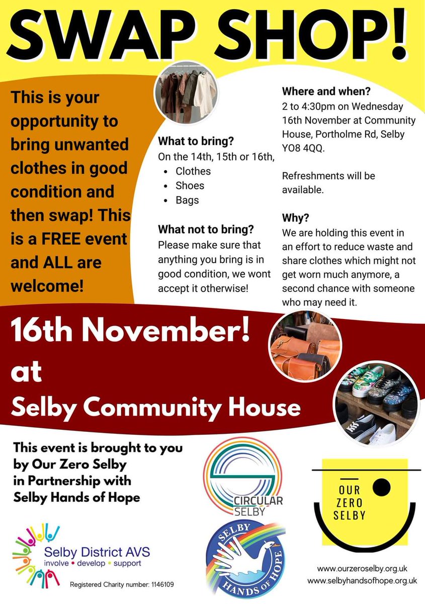 Our Zero Selby (@ourzeroselby) on Twitter photo Our next Swap Shop event is this Thursday, 2-4.30pm at Community House with a great selection of FREE clothes, bags and shoes. Bring any pre-loved items you have and get swapping! #reuse #CircularEconomy <a href="/Selby_Times/">Selby Times</a> <a href="/selbyabbeysch/">Selby Abbey Primary</a> <a href="/SelbyDC/">Selby DC</a> <a href="/SelbyBigLocal/">Our Space Selby</a> <a href="/SelbyCP/">SelbyCP</a> Our next Swap Shop event is this Thursday, 2-4.30pm at Community House with a great selection of FREE clothes, bags and shoes. Bring any pre-loved items you have and get swapping! #reuse #CircularEconomy <a href="/Selby_Times/">Selby Times</a> <a href="/selbyabbeysch/">Selby Abbey Primary</a> <a href="/SelbyDC/">Selby DC</a> <a href="/SelbyBigLocal/">Our Space Selby</a> <a href="/SelbyCP/">SelbyCP</a>