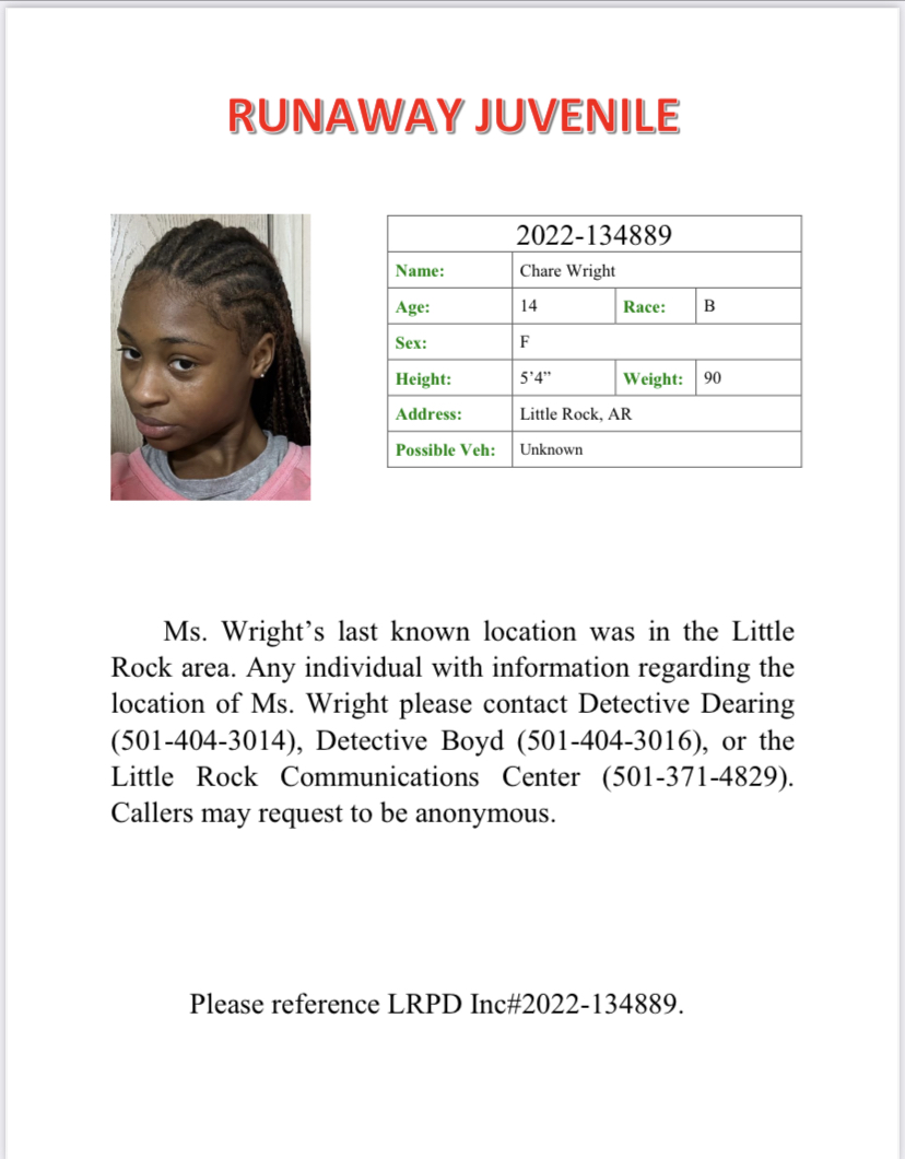 LRpolice's tweet photo. Help us locate Miss Wright. If you know of her whereabouts, contact detectives at 501-371-4829 or 501-404-3014. https://t.co/Qq6G1JShbH
