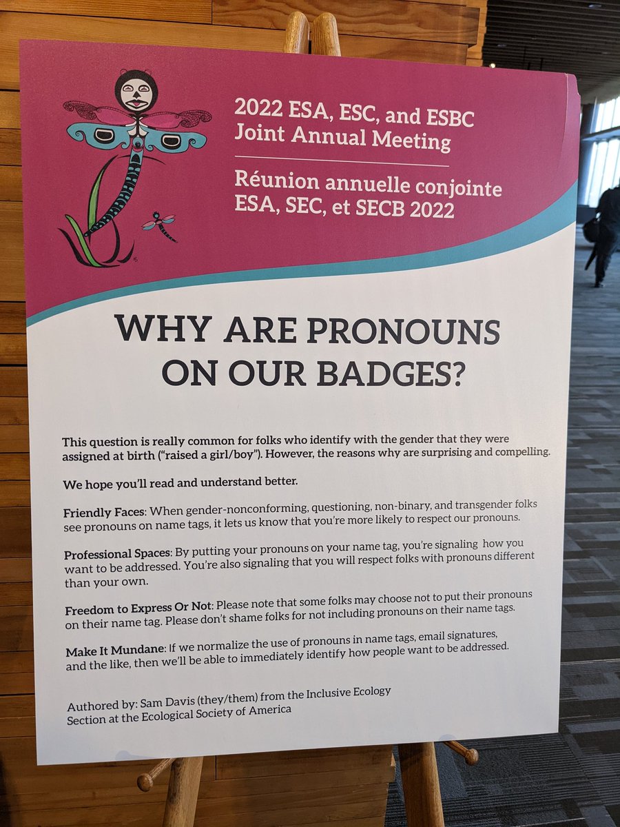 ArthropodAbbey's tweet image. I absolutely love how queer-inclusive #entsoc22 is 🏳️‍⚧️🏳️‍🌈🎉🎊 Pronoun explanations around the center, an LGBTQIA2s+ mixer, a bug themed drag show and I even spy a @500QueerSci sticker with my little eyes 🤩👀 

#queerscience #LGBTQIA