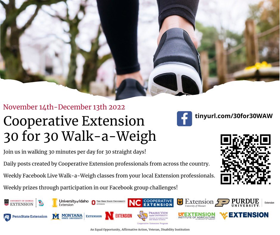 The #30for30 walking challenge starts today! 👟Our goal is to walk 30 minutes every day for 30 days. 📸 Post a photo of you walking, biking. swimming, lifting weights, hiking, or any other physical activity. Join the challenge at tinyurl.com/30for30WAW #nebext <a href="/UNLfoodfitness/">UNL Food & Fitness</a>