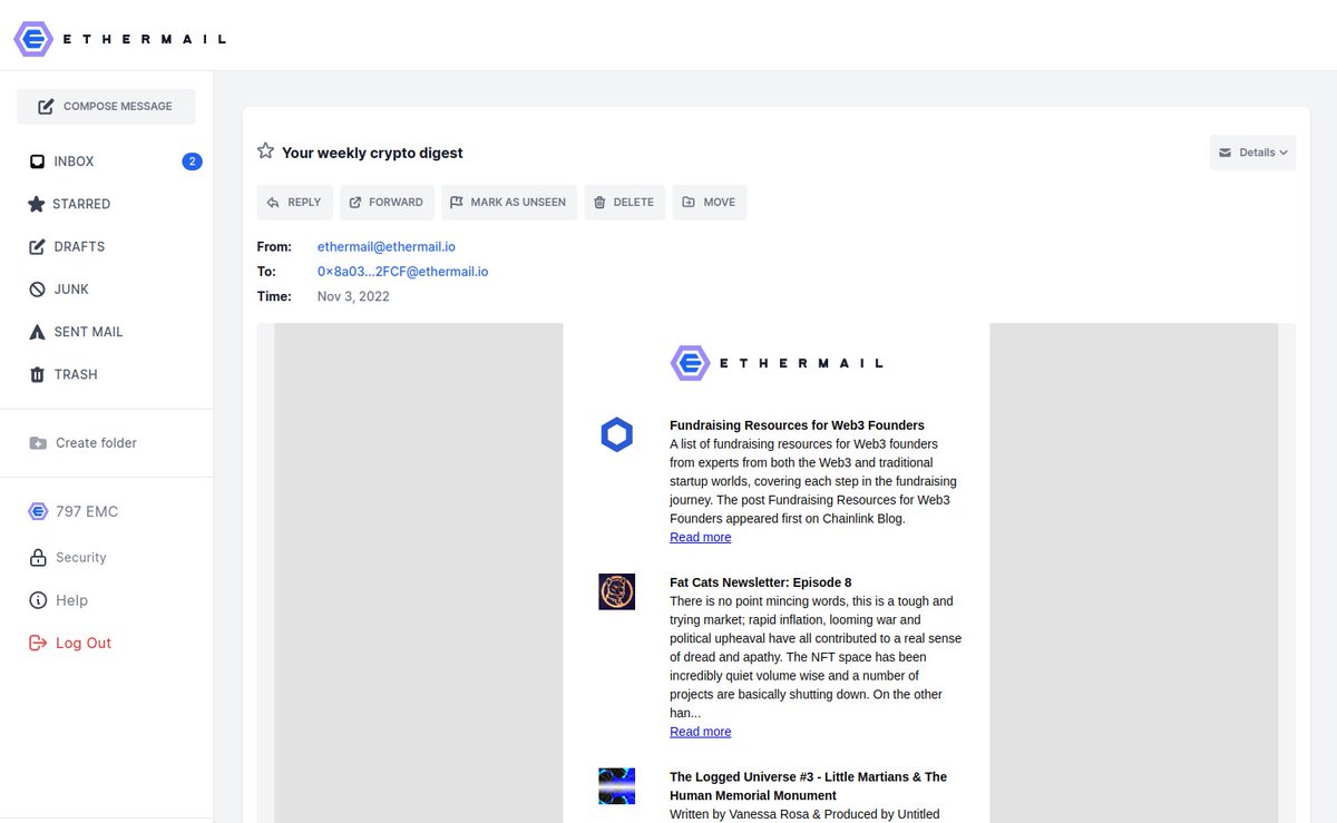 ethermail_io's tweet image. Never miss a thing about your token or NFT! Today we are launching a token-gated digest directly to 500 random EtherMail users' Inbox! If you wanna participate in the pilot, you're just one click away: bit.ly/500Testers Start earning EMCs while reading latest updates!🗞️🤓