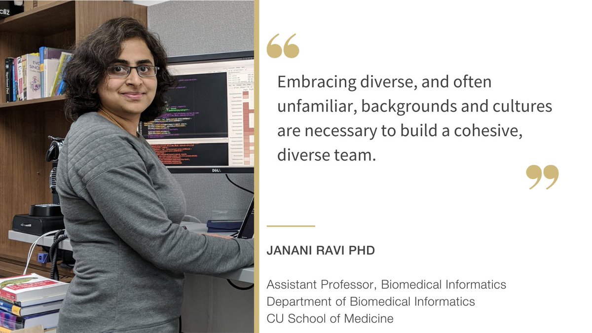 CU Department of Biomedical Informatics (DBMI) (@cubiomedinfo) on Twitter photo Early in her career, Janani Ravi, PhD, assistant professor of biomedical informatics <a href="/CUMedicalSchool/">CU School of Medicine</a>, noticed #underrepresentation of #women and #womenofcolor in her field. Since then, she's made it her mission to level the playing field.👇
news.cuanschutz.edu/dbmi/breaking-… Early in her career, Janani Ravi, PhD, assistant professor of biomedical informatics <a href="/CUMedicalSchool/">CU School of Medicine</a>, noticed #underrepresentation of #women and #womenofcolor in her field. Since then, she's made it her mission to level the playing field.👇
news.cuanschutz.edu/dbmi/breaking-…