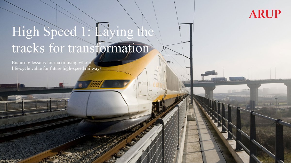 Arup's tweet photo. As #HS1 turns 15 this year, we reflect on how the UK #HighSpeedRail line set new #sustainability standards for major infrastructure projects, reducing the need for short-haul flights. Read more: https://t.co/r4CY1aeyNE
#HighSpeed1 #TransformativeRail https://t.co/HSD5bMhIxn