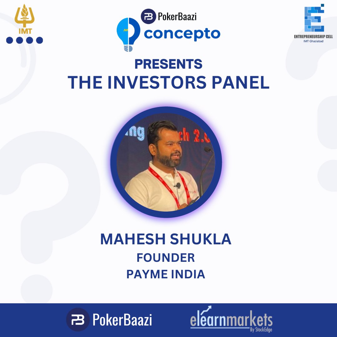 ecellimtg's tweet photo. "Given a 10% chance of a 100 times payoff, you should take that bet every time"-Jeff Bezos
Here’s introducing the imminent set of investors for Concepto 2022!
Mr. Mahesh Shukla, Founder–PayMe India
Mr Shukla is a FinTech enthusiast with working history in financial service https://t.co/6LHTDENQwW